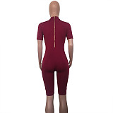 Sexy Short Sleeved Deep V Zipper Lift Hip Romper NY-8916