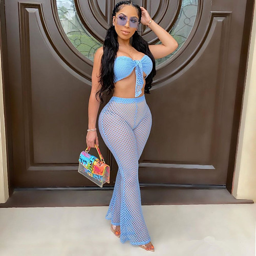 Pure Color Mesh Penetration Breathable Chest Pant Two-piece Set SHA-6147