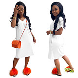V-neck Leisure Short Sleeve Loose Summer Midi Dress RS-6233