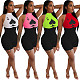 Poker Q Print Two-color Mosaic Sleeveless Middle Waist Tights Romper NIK-142
