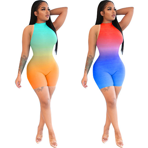 Sexy Color Gradient Sleeveless Middle Waist Tights Romper HMS-5333