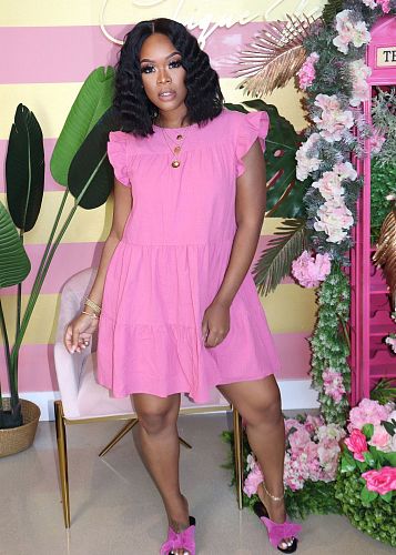 100% Cotton Sleeveless Round Neck Agaric Fringed Cake Skirt AIL-108