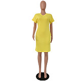 V-neck Leisure Short Sleeve Loose Summer Midi Dress RS-6233