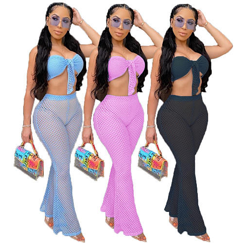 Pure Color Mesh Penetration Breathable Chest Pant Two-piece Set SHA-6147