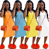 V-neck Leisure Short Sleeve Loose Summer Midi Dress RS-6233