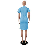V-neck Leisure Short Sleeve Loose Summer Midi Dress RS-6233