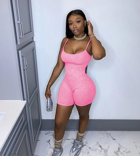 Sexy Solid-Color Mid-Waist Sleeveless Sport Romper SHD-9283