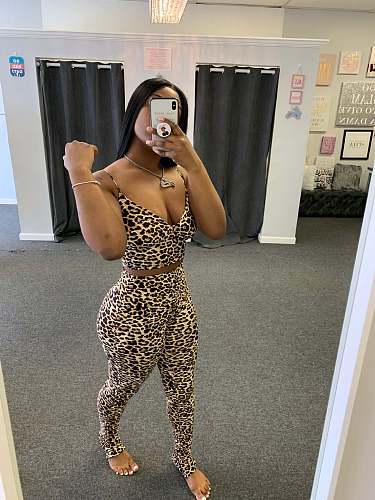 Fashion Leopard Print Tank Top Tight Pants Two-piece Set JH-169