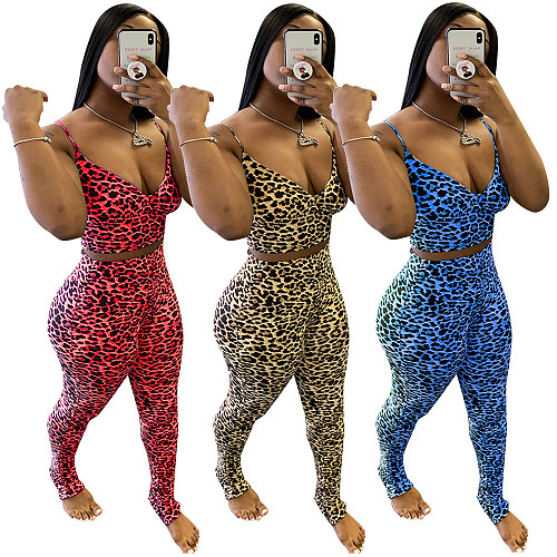 Fashion Leopard Print Tank Top Tight Pants Two-piece Set JH-169