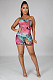 Tie Dyed Butterfly Print Suspender With Back Lace Up Romper BS-1197