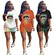 Fashion Colorful Eye Print Short Sleeve Shorts Two-piece Set ML-7339