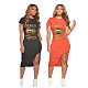 Hot-Selling Lip Print Round Neck Short Sleeve Irregular Slit Dress ML-7341