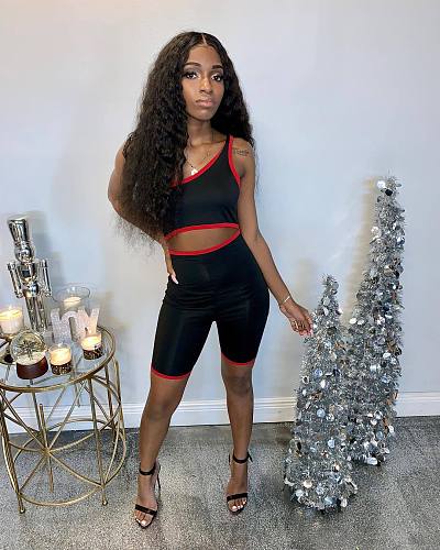 Sexy One-shoulder Hollowed-out Belly Button Contrast Color Romper XY-9024