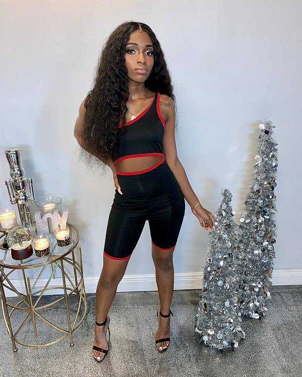 Sexy One-shoulder Hollowed-out Belly Button Contrast Color Romper XY-9024
