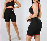 Sexy One-shoulder Hollowed-out Belly Button Contrast Color Romper XY-9024
