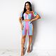 Sexy Gradient Short Sleeve Off-the-shoulder Rainbow Color Two-piece Set DD-8018