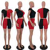 Crimp Stitching Contrast Color Short Sleeve T-shirt and Shorts Two-piece Set XY-9018
