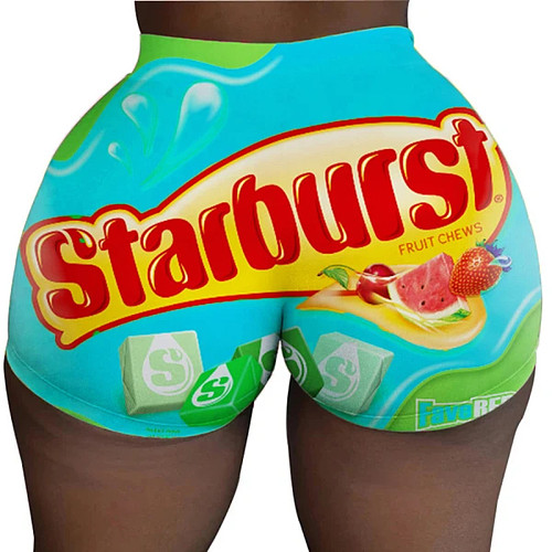 Candy-Colored Printed Plus-Size Tight Low Waist Shorts SHD-9300