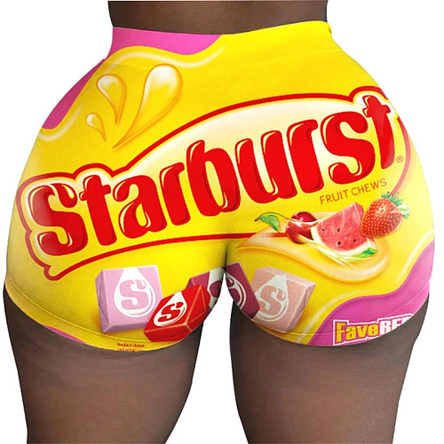 Candy-Colored Printed Plus-Size Tight Low Waist Shorts SHD-9300