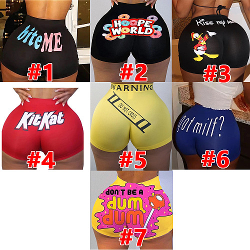 Hot Style Alphabet Cartoon Print Tight Yoga Shorts SHD-9305
