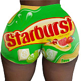 Candy-Colored Printed Plus-Size Tight Low Waist Shorts SHD-9300