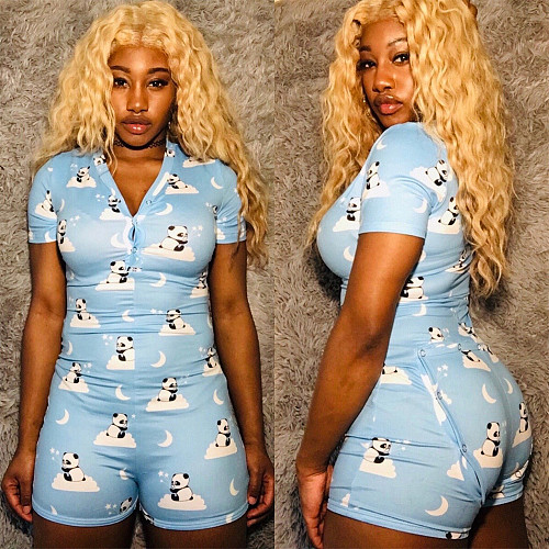 Home Wear Cartoon Print Breathable Short Sleeve Lift Hip Romper BN-9246