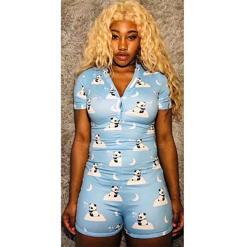 Home Wear Cartoon Print Breathable Short Sleeve Lift Hip Romper BN-9246