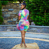 Tie-dye Printed Short-sleeved T-shirt Tight Buttock Shorts Two-piece Set OSS-20791