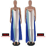 Lovely Striped Print V-Neck Loose-Fitting Halter Dress YH-5160