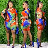 Fashion Tie-dye Plus Size Short Sleeve T-shirt and Shorts Two-piece Set XMY-9248