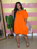 Lovely Solid Color Short Sleeved Round Neck Lantern Dress AIL-107