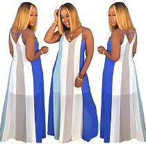 Lovely Striped Print V-Neck Loose-Fitting Halter Dress YH-5160 Lovely Striped Print V-Neck Loose-Fitting Halter Dress YH-5160