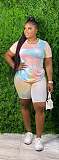 Fashion Tie-dye Plus Size Short Sleeve T-shirt and Shorts Two-piece Set XMY-9248