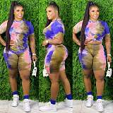 Fashion Tie-dye Plus Size Short Sleeve T-shirt and Shorts Two-piece Set XMY-9248