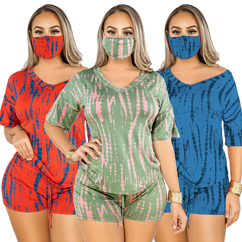 Home Wear Tie-dyed Short-sleeved T-shirt Shorts Two-piece Set Without Mask MK-3010