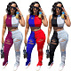 Fashionable Patchwork Burning Vest Pleated Split Micro Flared Trousers Two-piece Set OY-6200