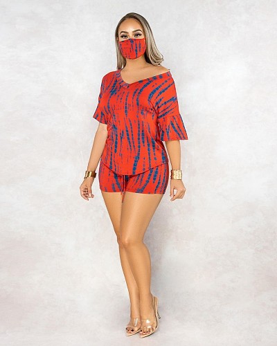 Home Wear Tie-dyed Short-sleeved T-shirt Shorts Two-piece Set Without Mask MK-3010