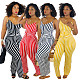 Fashion Stripes Medium Waist Loose-Fitting Sleeveless Suspends Jumpsuit LM-8162