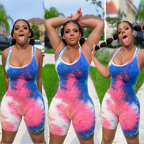 Fashion Print Sleeveless Buttock Lift Sling Romper BN-9245
