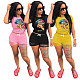 Hot Style Letter Lip Printed Burn Flower Short Sleeves T-Shirt Shorts Two-piece Set CN-0037