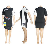 Fashion Patchwork Plus-Size Round-Neck Hip-Hugging Dress JLY-19092