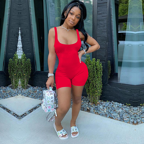 Sleeveless Summer Solid-Color Midriff Tank Top Romper TE-4046