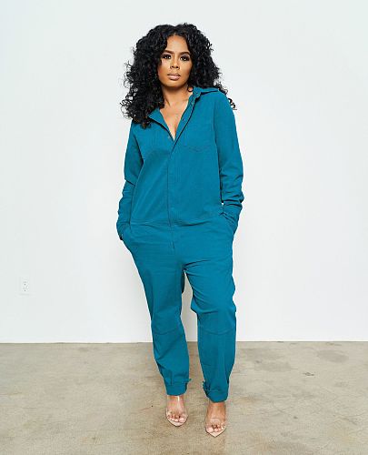 Fall Style Solid Color Long Sleeve Fixtures Straight Cut Jumpsuit AIL-110
