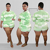 Plus-Size Tie-Dye Printed Long Sleeve Blouse And Shorts Two-piece Set OSS-20782