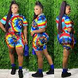 Plus-Size Tie-Dyed Short-Sleeved T-shirts Shorts Two-piece Set XMY-9249
