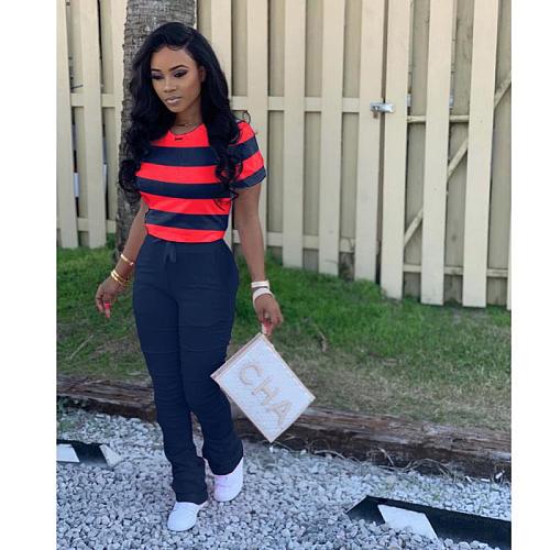 Matching Color T-shirt Buttock Lift Slim Pleated Flared Trousers Two-piece Set TK-6101