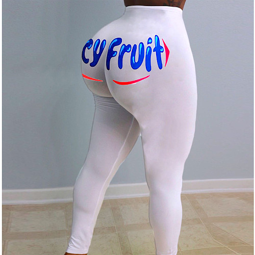 White Hip Alphabet Printed Buttock Lift Yoga Pants BLN-2102