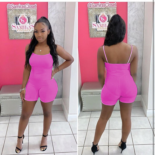 Sexy Solid-Color High-Waisted Suspenders Romper ABL-4013