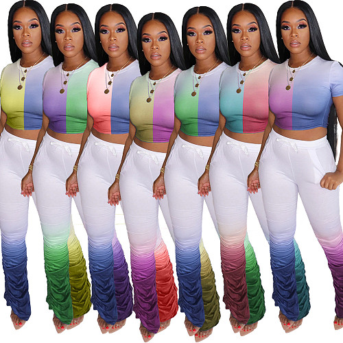 Gradient T-shirt Folded Stacked Trousers Two-piece Set LA-3207