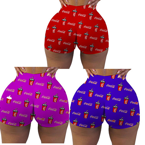 Back Full Bottles Printed Buttock Lifting Yoga Shorts LUO-3090